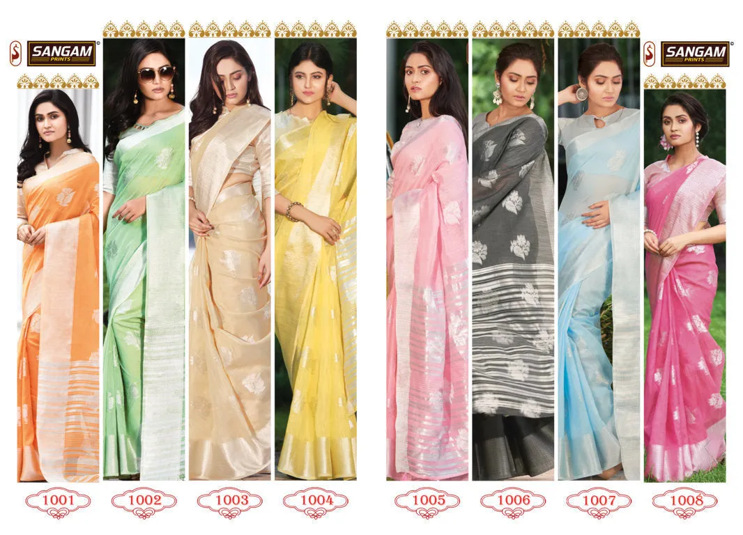 Sangam Prints Launched Pankhuri Linen Cotton Casual Wear Sarees