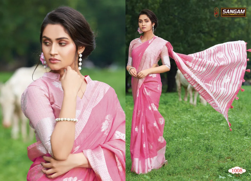Sangam Prints Launched Pankhuri Linen Cotton Casual Wear Sarees