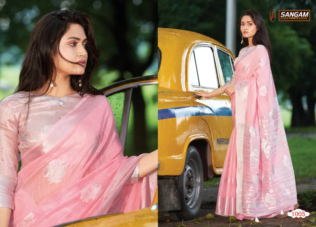 Sangam Prints Launched Pankhuri Linen Cotton Casual Wear Sarees