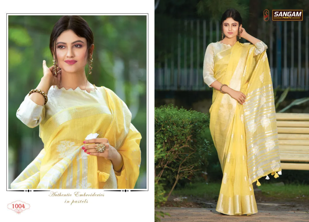 Sangam Prints Launched Pankhuri Linen Cotton Casual Wear Sarees
