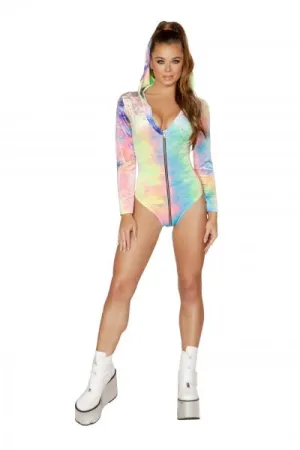 Tie Dye Green - Velvet Long Sleeved Romper with Zipper Closure -