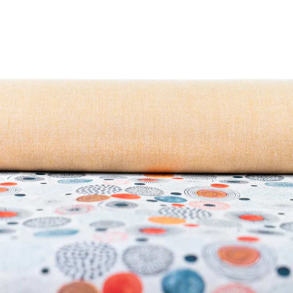 Vibrant Printed Cork Fabric with Artistic Circular Motif Design COF-568