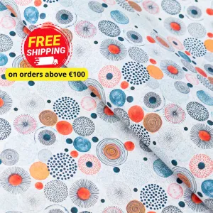 Vibrant Printed Cork Fabric with Artistic Circular Motif Design COF-568