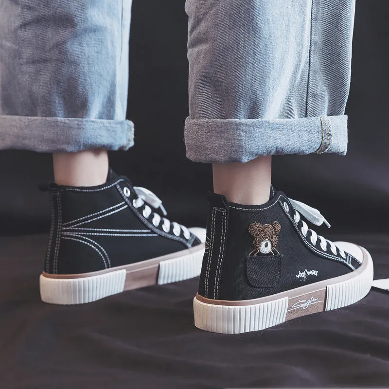 Women's Embroidery Spring Three Times Vulcanized Canvas Shoes