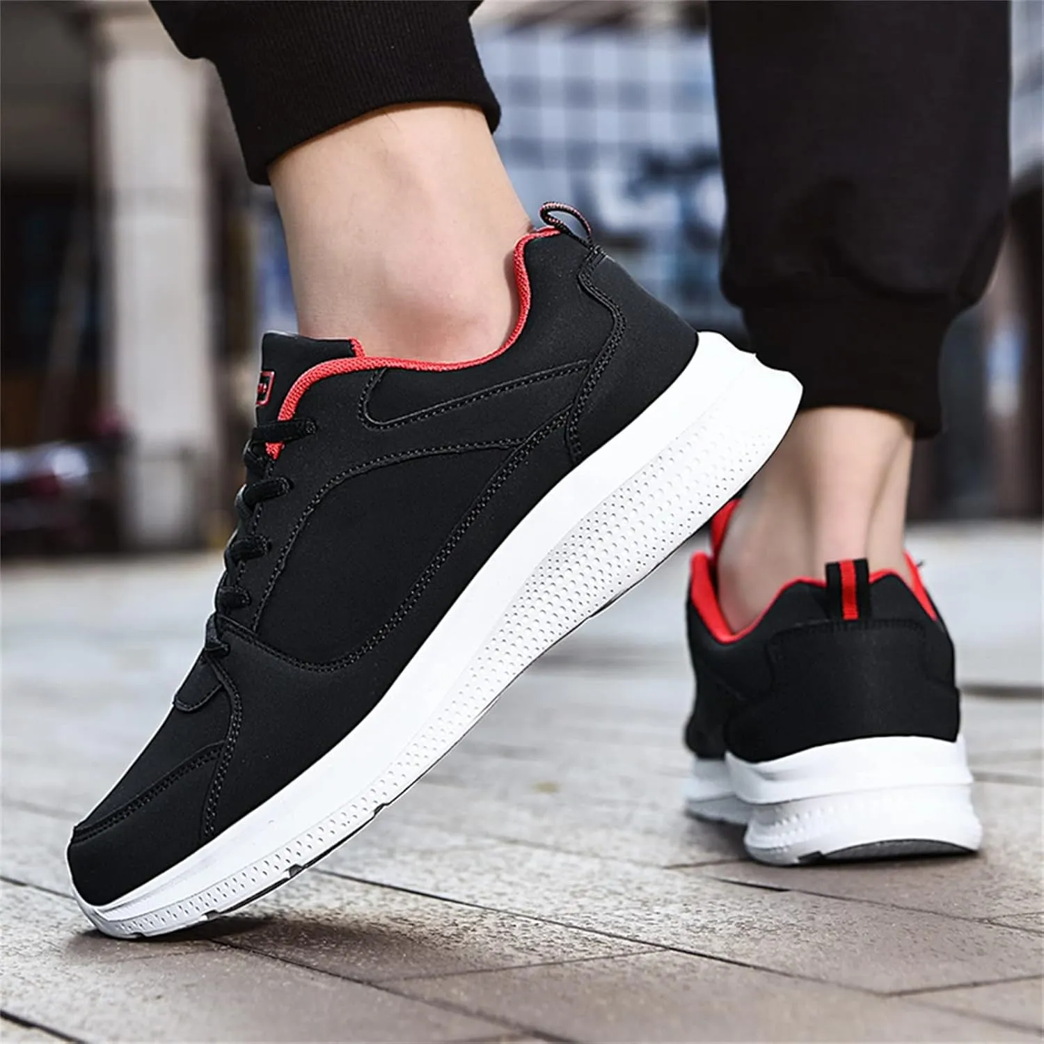 Workout Athletic Sport Shoes for Men Leather Solid Lace Up Shoes Non Slip Running Sneaker Jogging Shoes for Men