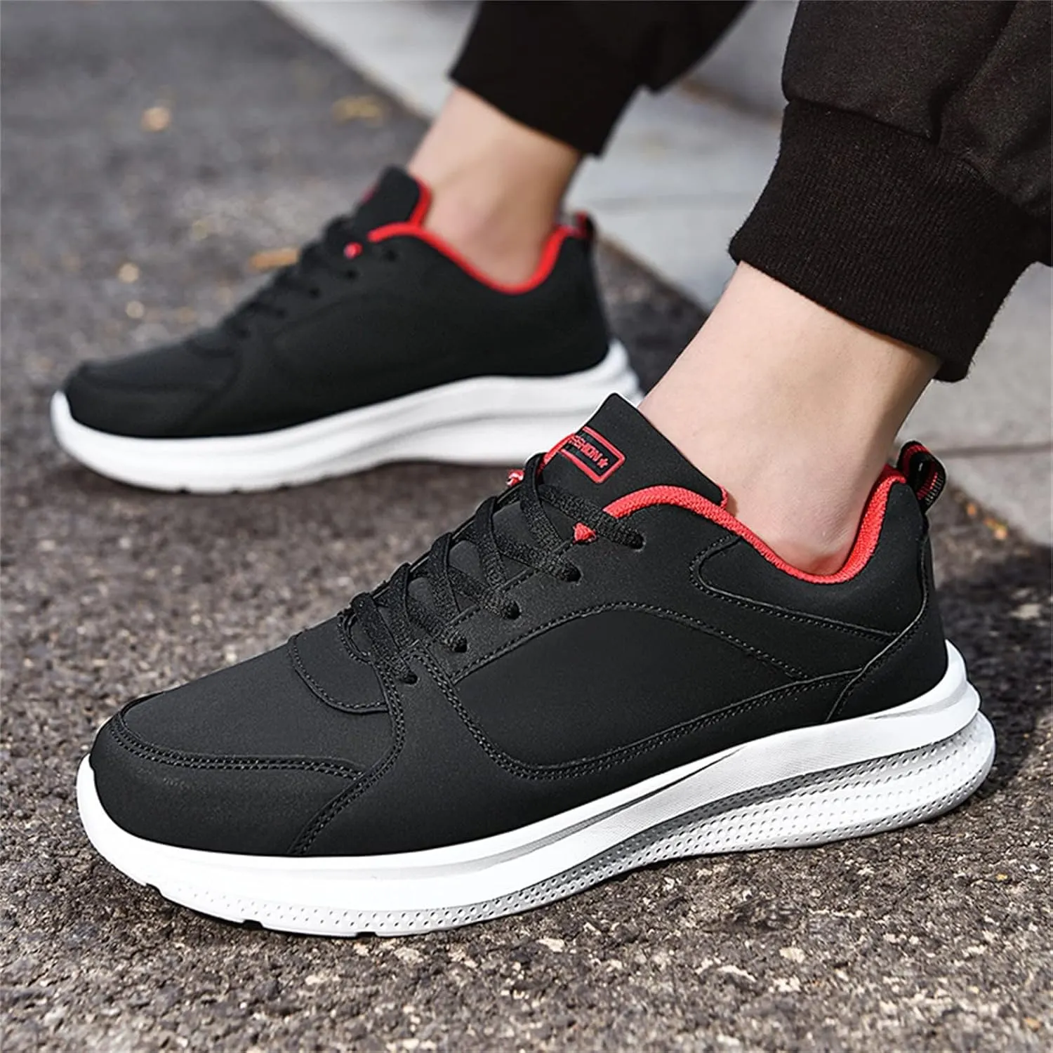 Workout Athletic Sport Shoes for Men Leather Solid Lace Up Shoes Non Slip Running Sneaker Jogging Shoes for Men
