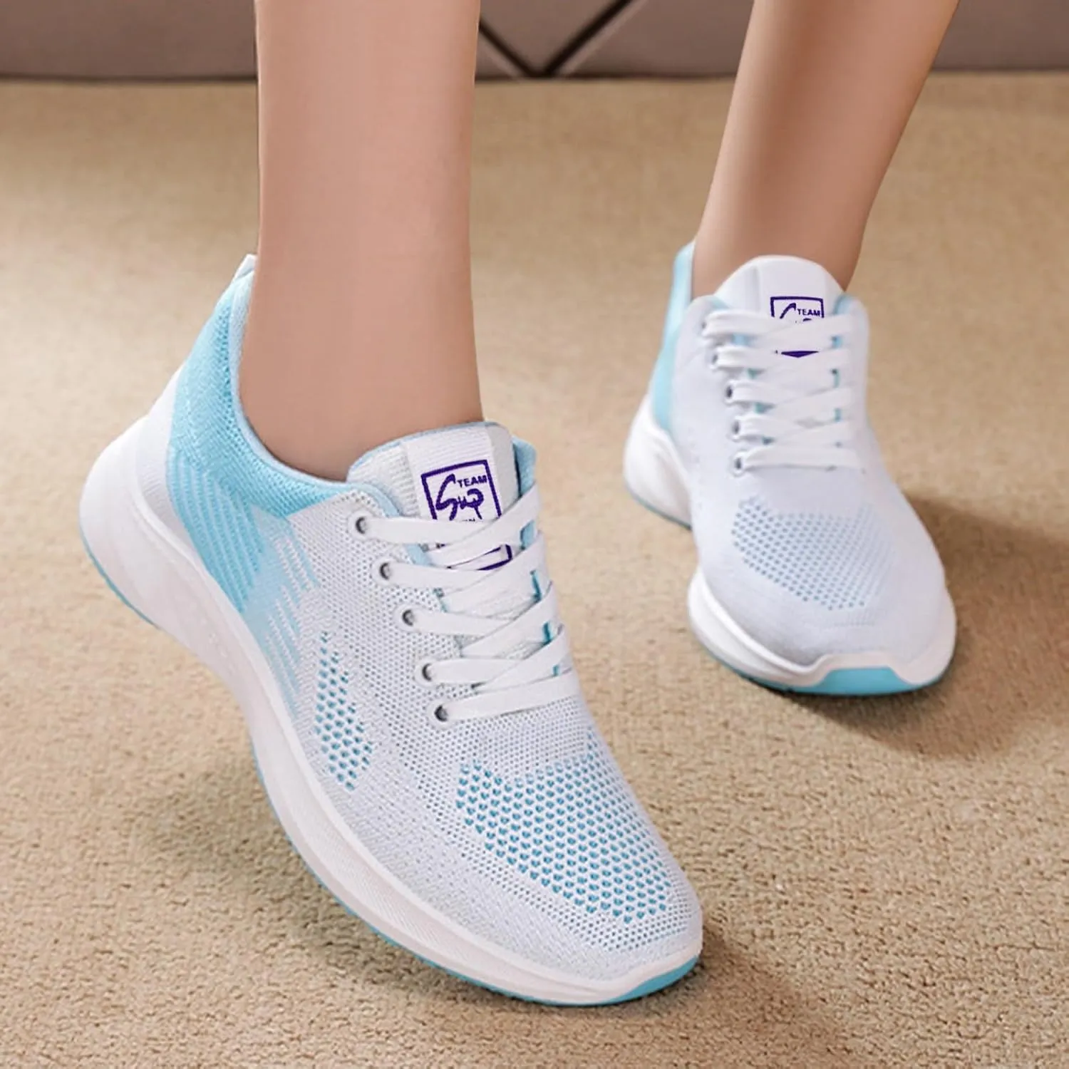 Workout Shoes for Women Lace Up Thick Sole Solid Color Walking Sneakers Lightweight Breathable Casual Running Sneakers