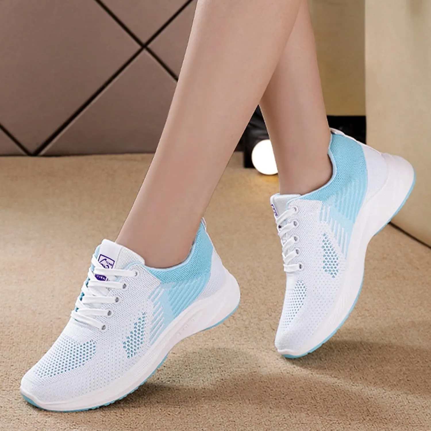 Workout Shoes for Women Lace Up Thick Sole Solid Color Walking Sneakers Lightweight Breathable Casual Running Sneakers